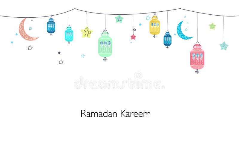 Ramadan Kareem με τους ζωηρόχρωμους λαμπτήρες, τις ημισελήνους και τα αστέρια Παραδοσιακό μαύρο φανάρι του υποβάθρου Ramadan