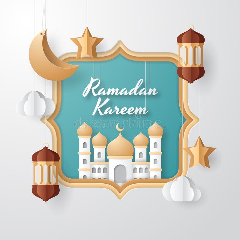 Ramadan kareemillustratie als achtergrond. Paper cut.