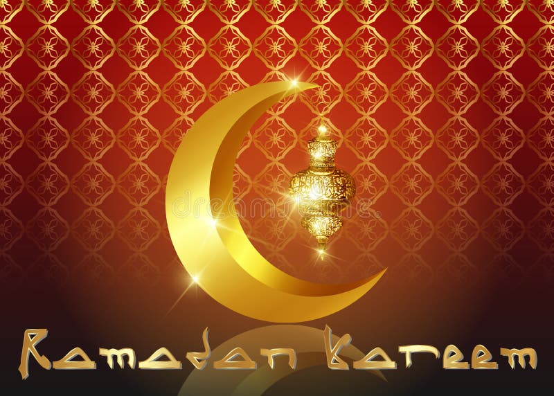 Ramadan mubarak background. Ramadan Kareem greeting card design with half moon and gold lantern. Vector Golden moon