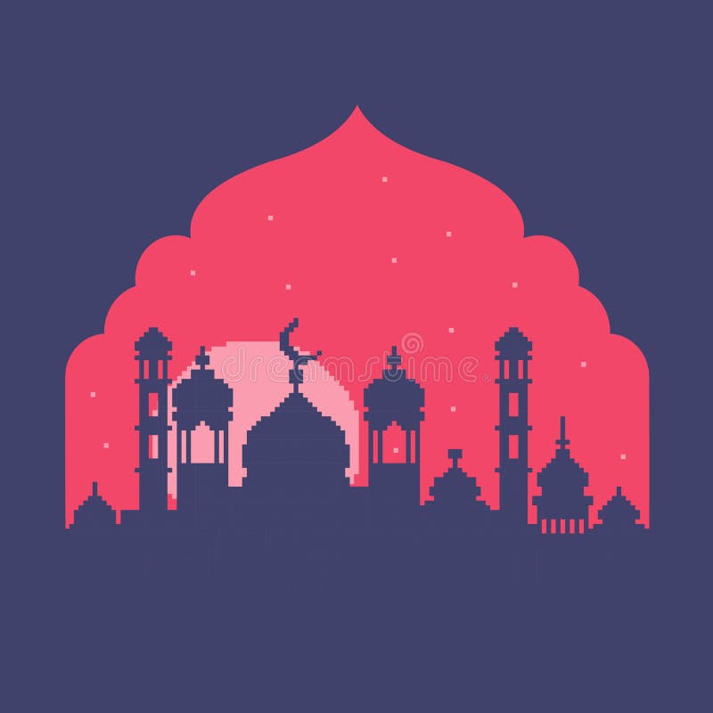  Ramadan  Themed Pixel  Art  Mosque Background Stock Vector 