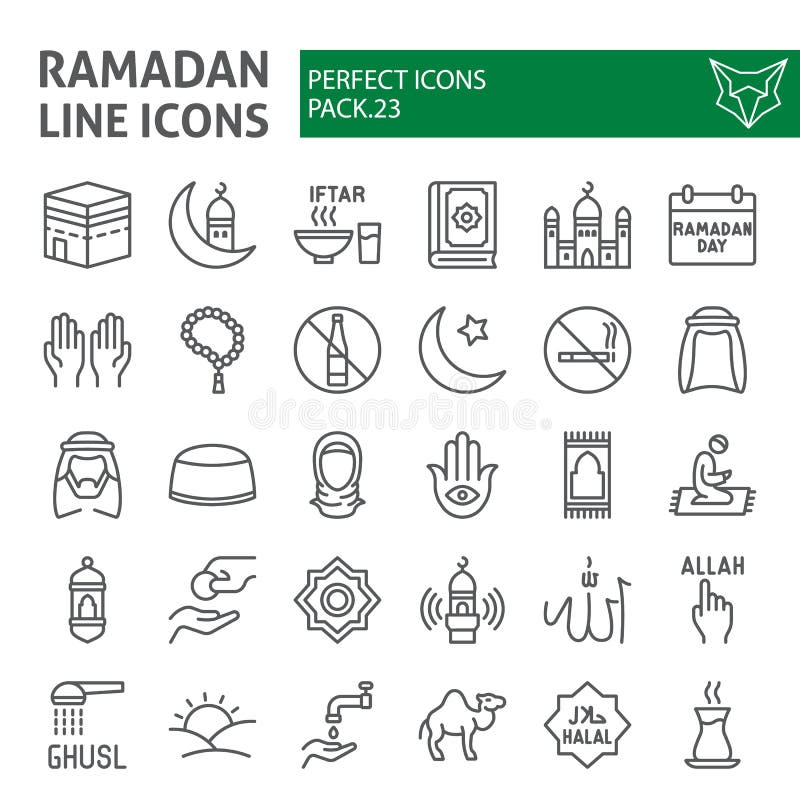 Ramadan wykłada ikona set, islamscy symbole kolekcja, wektorów nakreślenia, logo ilustracje, muzułmańskich znaków liniowi piktogr royalty ilustracja Ramadan wykłada ikona set, islamscy symbole kolekcja, wektorów nakreślenia, logo ilustracje, muzułmańskich znaków liniowi piktogr royalty ilustracja