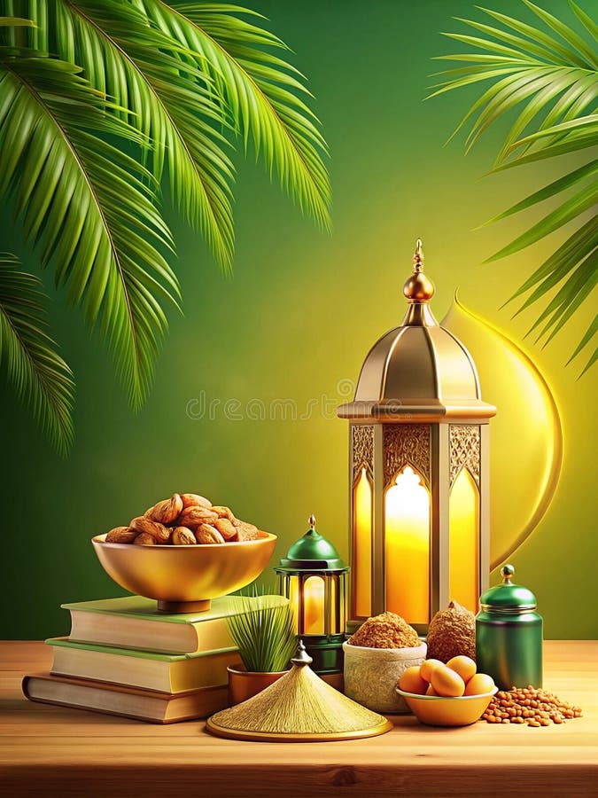 Ramadã ainda vive com datas e livros de lanterna imagens de stock royalty free