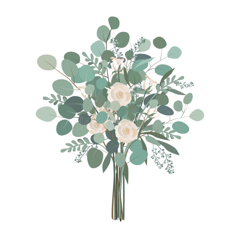 Ramalhete do casamento com hortaliças cor-de-rosa do eucalipto das flores, semeada e o de prata do dólar ilustração stock Ramalhete do casamento com hortaliças cor-de-rosa do eucalipto das flores, semeada e o de prata do dólar ilustração stock