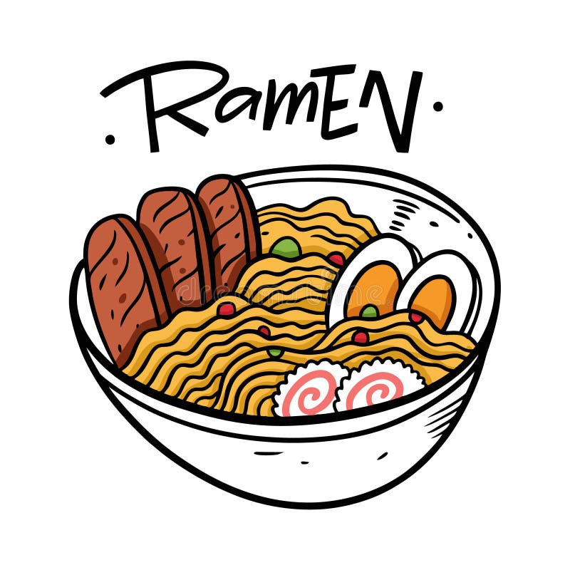 Ramen Japanese Food. Cartoon Style Vector Illustration. Isolated on White  Background Stock Vector - Illustration of pork, lunch: 189080154