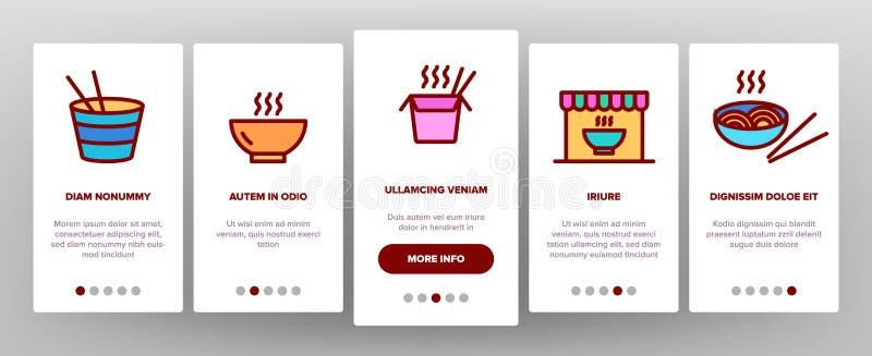 Ramen Spaghetti Food Onboarding Icons Set Vector royalty illustrazione gratis Ramen Spaghetti Food Onboarding Icons Set Vector royalty illustrazione gratis