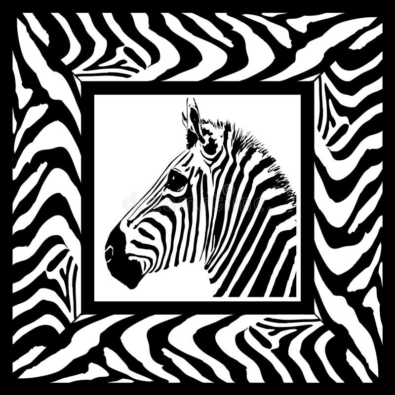 An image of a zebra shown within a frame which has a zebra print painted onto it. An image of a zebra shown within a frame which has a zebra print painted onto it