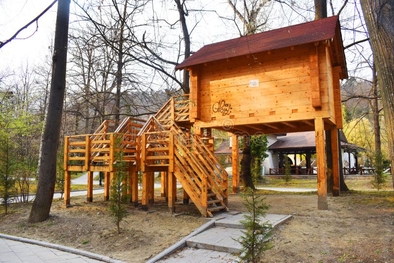 Wooden house in the city park royalty free stock photography Wooden house in the city park royalty free stock photography