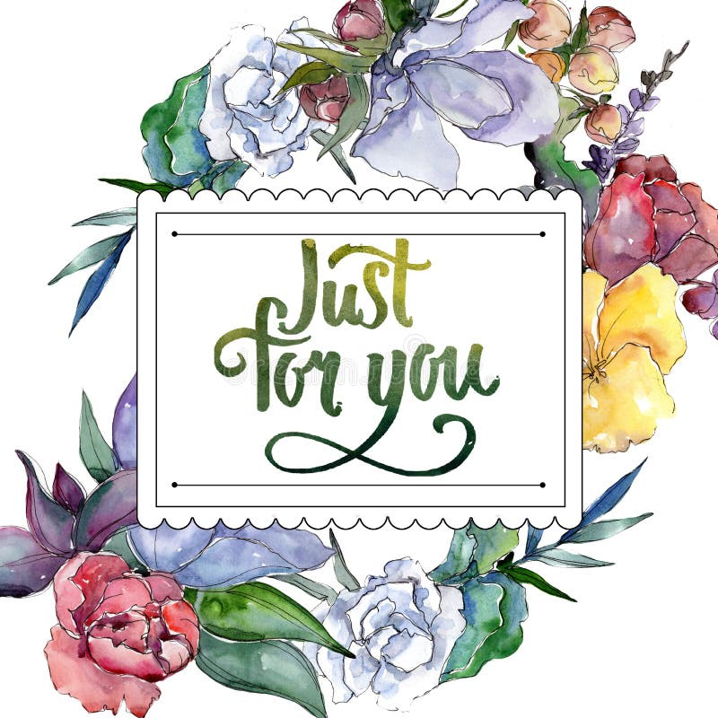 Ramo colorido tropical Flor botánica floral Cuadrado del ornamento de la frontera del capítulo stock de ilustración Ramo colorido tropical Flor botánica floral Cuadrado del ornamento de la frontera del capítulo stock de ilustración