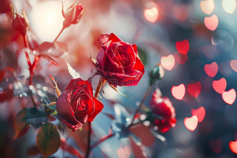 Ramo de rosas rojas con un corazón en el fondo fotos de archivo