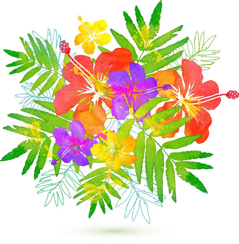 Ramo tropical brillante del verano del vector de las flores stock de ilustración Ramo tropical brillante del verano del vector de las flores stock de ilustración