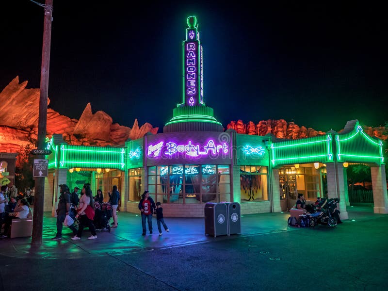 Ramones at night in Carsland at Disney California Adventure Park