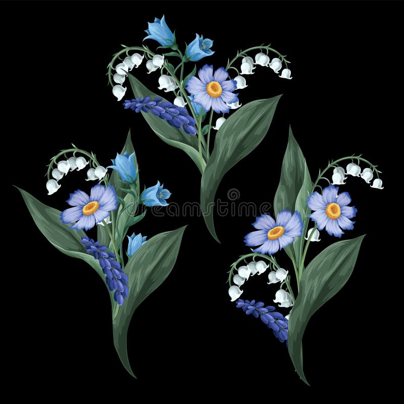 Ramos de flores y lirios del valle. vector ilustración del vector