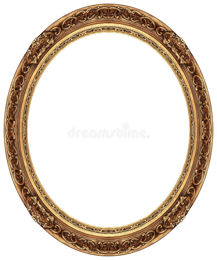 Oval gold picture frame with a decorative pattern. Oval gold picture frame with a decorative pattern