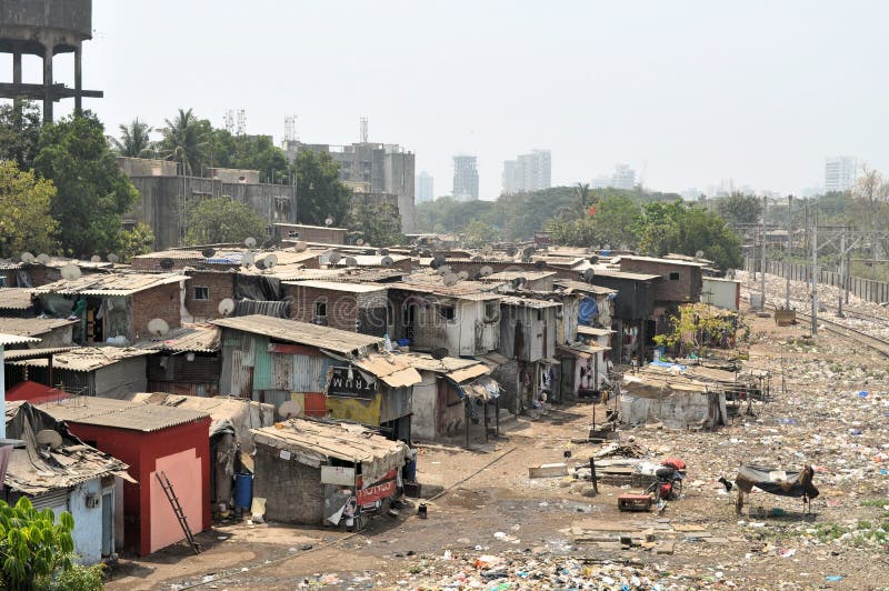 Ramshackle huts in Mumbai s slum Dharavi