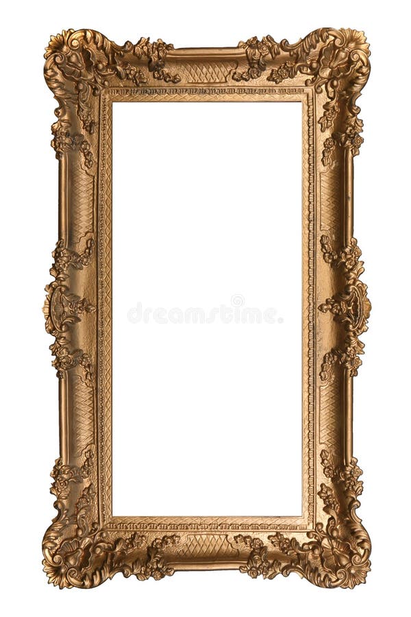 Elaborate Vertical Golden Picture Frame Isolated on White Easily Extracted. Elaborate Vertical Golden Picture Frame Isolated on White Easily Extracted