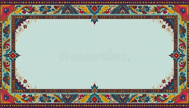Ramă decorativă ornată cu design complicat al bordurilor și centru albastru deschis stock illustration