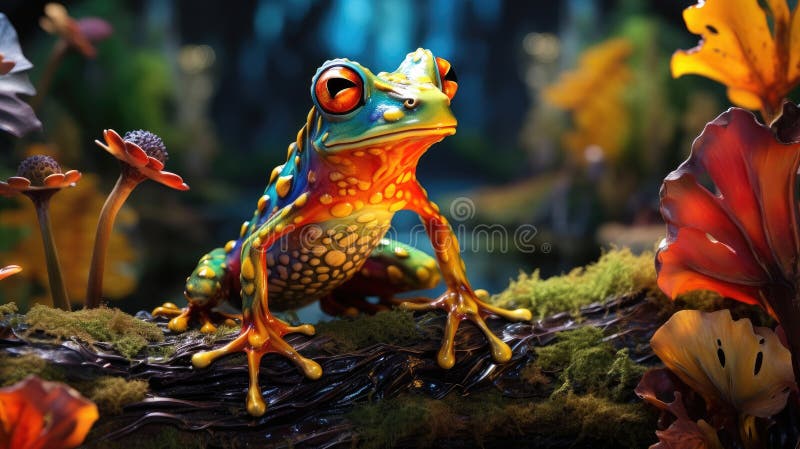 Rana colorata chiusa su foglie in una foresta ricoperta di rana grattugiante agalychnis callidryas chiusa su ramificazioni generate ai