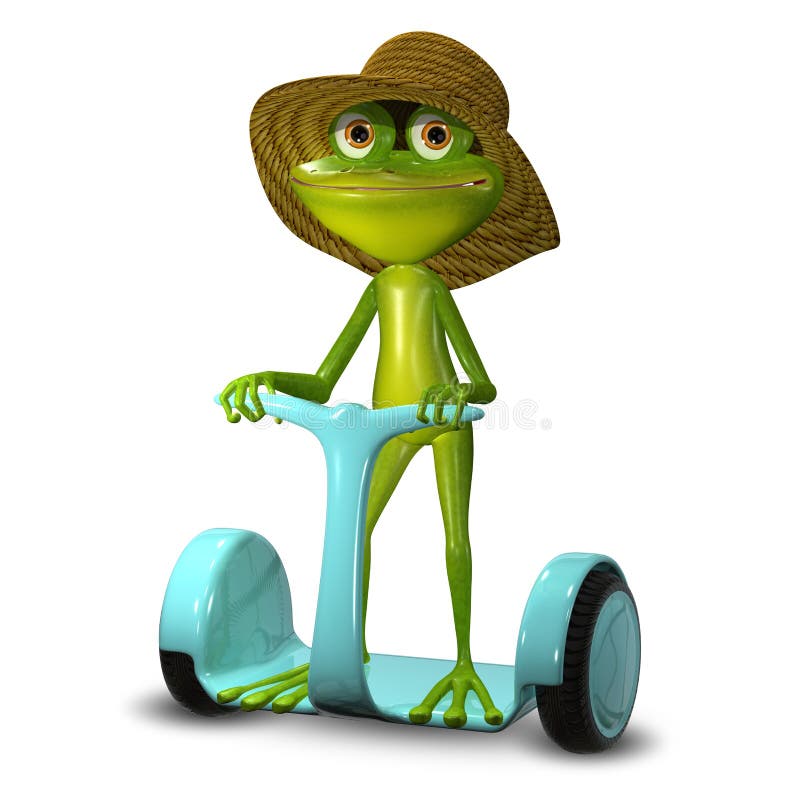 3d Illustration Green Frog in a Hat on Segway. 3d Illustration Green Frog in a Hat on Segway