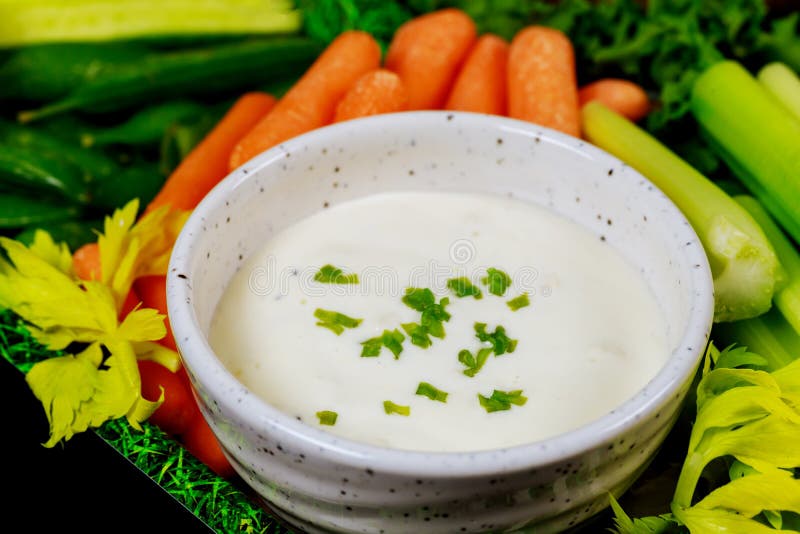 Ranch Dipping Sauce with Vegetables Close Up Stock Image Image of