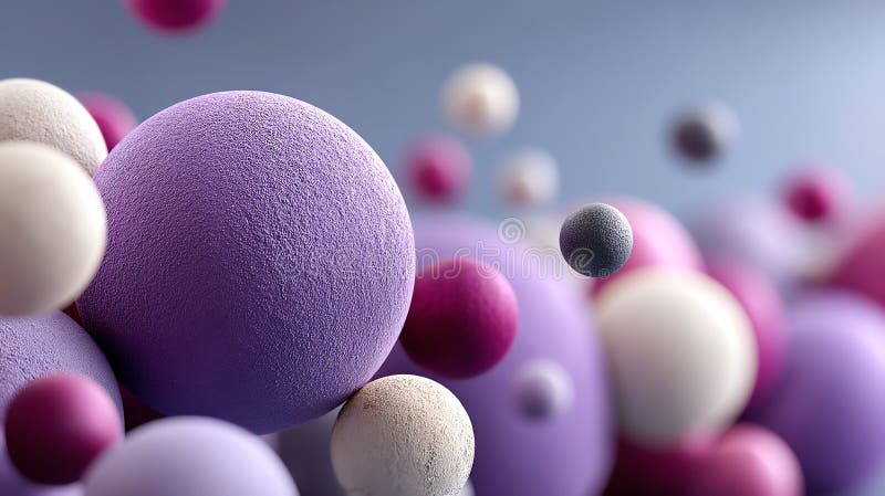 Randare 3D abstractă : Sfere texturate plutitoare în roz lavandă și alb. Fundaluri perfecte pentru prezentări de site-uri web stock photography