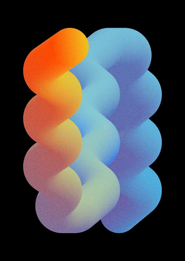 Randare 3d. element de proiectare geometrică abstractă colorat cu gradient albastru portocaliu neon. curbe simple și unde izolate royalty free illustration