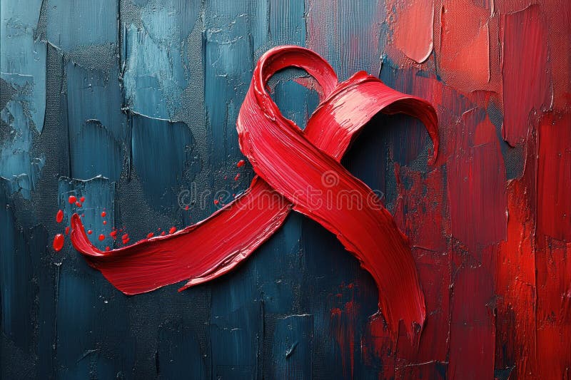 Randarea artistică a contururilor de vopsea roșie pe fond albastru și roșu texturat, creând vibrații și dinamism vizual stock photography