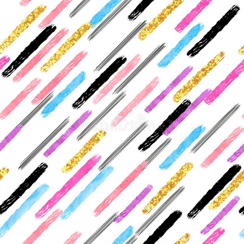Randig sömlös modell för färgrik diagonal Vektorvattenfärgband och borsteslaglängder stock illustrationer