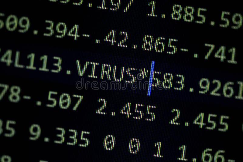 Random computer code with word virus royalty free stock photo