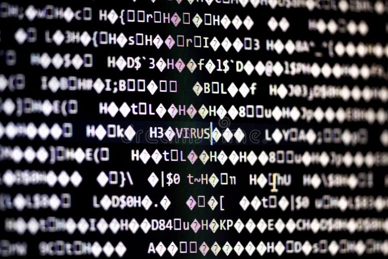 Random computer code with word virus stock images