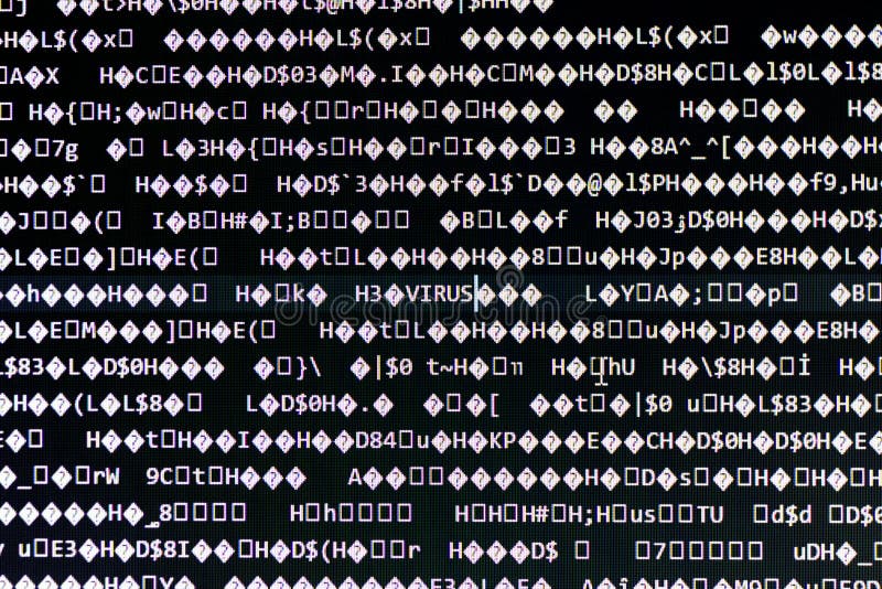 Random computer code with word virus stock photography