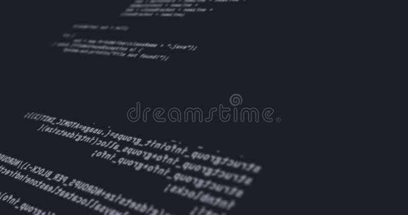 Random computer codes projected on the screen while being written or typed stock photo