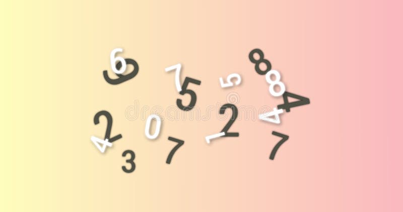 Random numbers and alphabets moving and changing against orange and pink background stock illustration