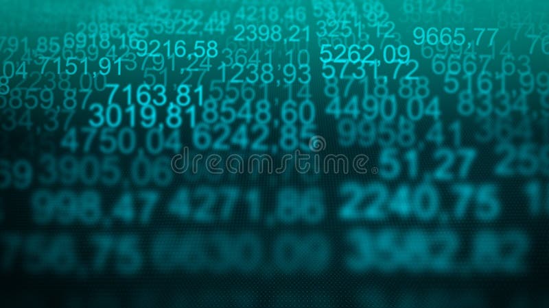 Random numerical data table grid scree blue background stock illustration