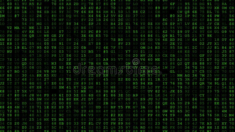 Random code in column running up a computer screen, green matrix style cypher or program source code background. Computer matrix video
