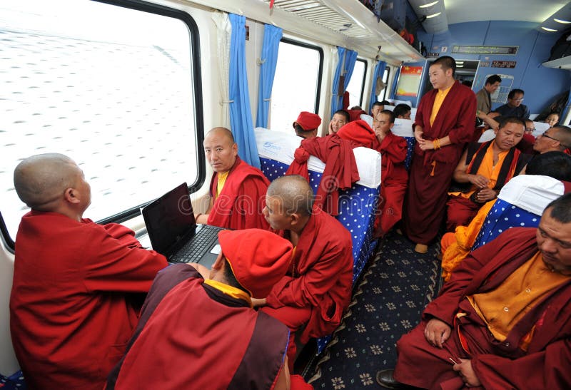 Tibetan monks going by train to Lhasa. Tibetan monks going by train to Lhasa