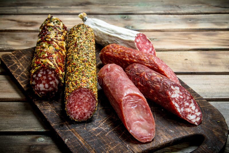 The Range of Different Types of Salami Stock Image Image of board, food 141916075