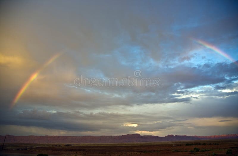Range In Spectacular Sunset Light With Rainbow Stock Photo - Image of