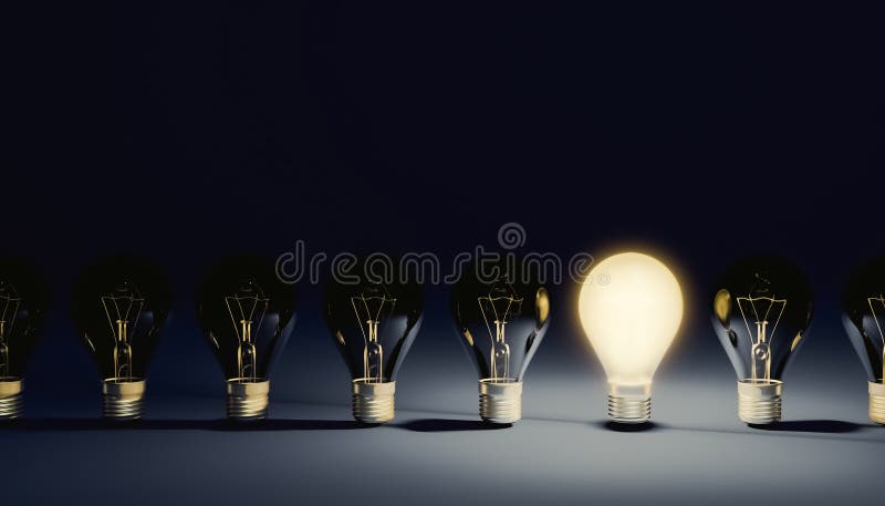 Rangée de commuter outre des ampoules avec une allumée dessus et brillante Concepts d'idée, de direction ou de créativité illustr illustration de vecteur Rangée de commuter outre des ampoules avec une allumée dessus et brillante Concepts d'idée, de direction ou de créativité illustr illustration de vecteur