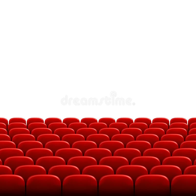 Rangées des sièges rouges de cinéma ou de théâtre devant l'écran vide blanc Amphithéâtre vide large de salle de cinéma avec les s illustration libre de droits Rangées des sièges rouges de cinéma ou de théâtre devant l'écran vide blanc Amphithéâtre vide large de salle de cinéma avec les s illustration libre de droits