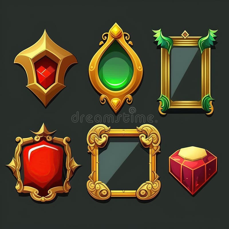 Ui game borders evolution frames, game ui ux modern elements. A beautiful fantastic children's play template stock illustration