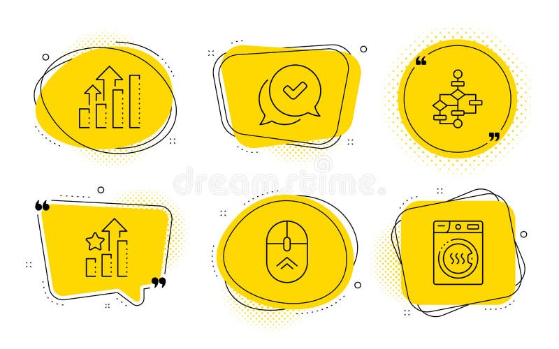 Ranking stars, Approved and Analysis graph icons set. Block diagram, Swipe up and Dryer machine signs. Vector stock illustration
