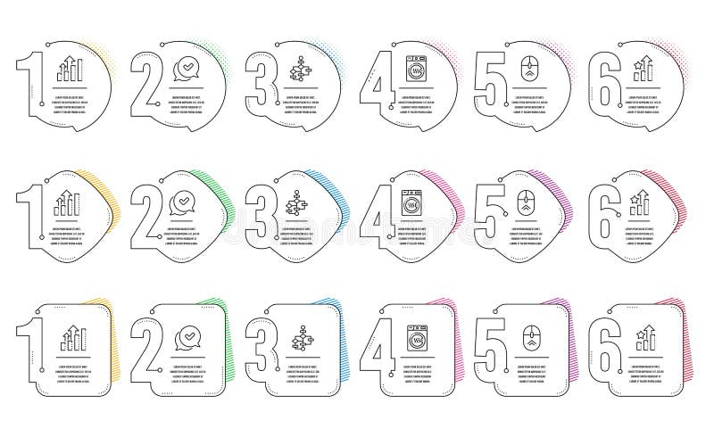 Ranking stars, Approved and Analysis graph icons set. Block diagram, Swipe up and Dryer machine signs. Vector royalty free illustration