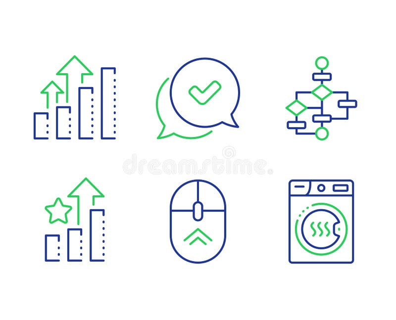 Ranking stars, Approved and Analysis graph icons set. Block diagram, Swipe up and Dryer machine signs. Vector royalty free illustration