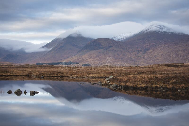 Rannoch moor reflection on a calm morning, Scotland stock photography Rannoch moor reflection on a calm morning, Scotland stock photography