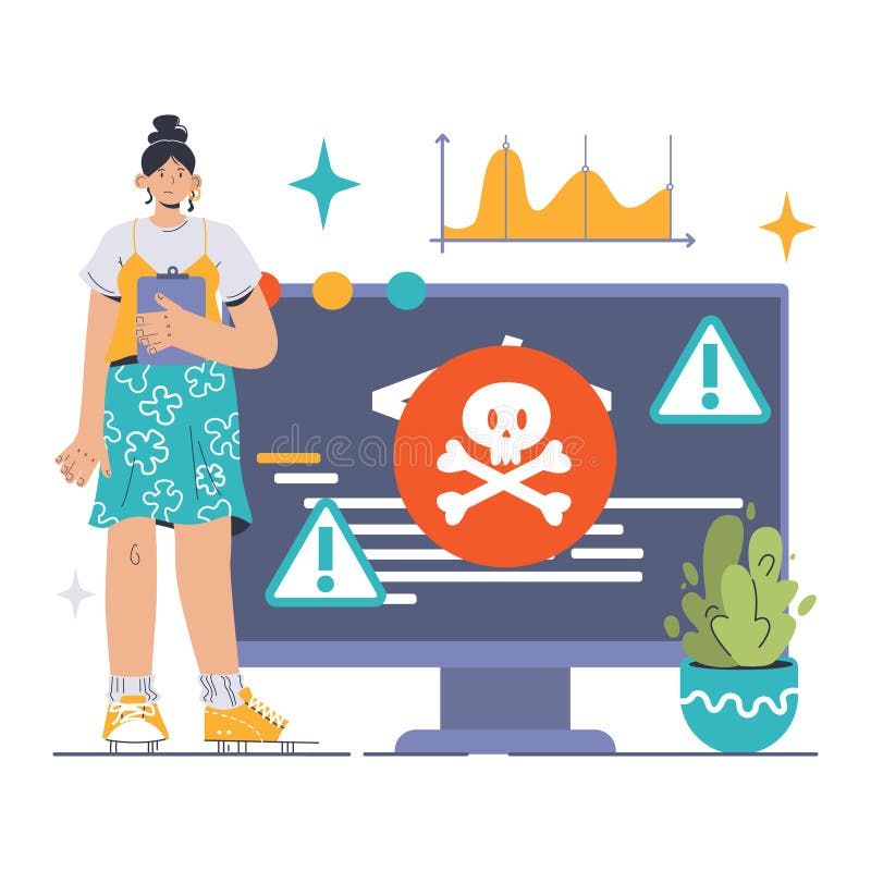 Ransomware attack concept. Flat vector royalty free illustration