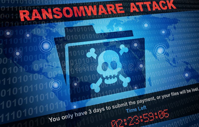 Ransomware attack malware hacker around the world background stock illustration