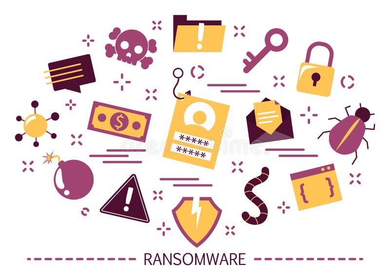 Ransomware concept. Idea of virus on the computer stock illustration