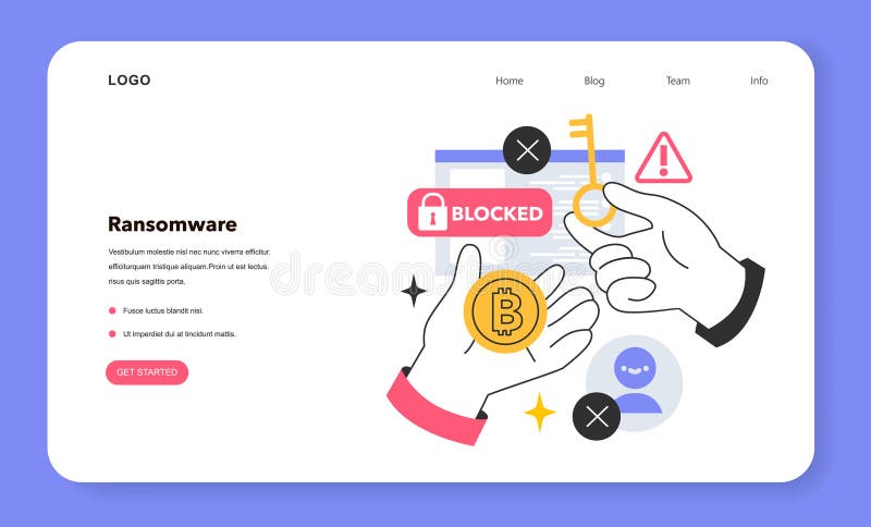 Ransomware hacker attack web banner or landing page. Extortion vector illustration