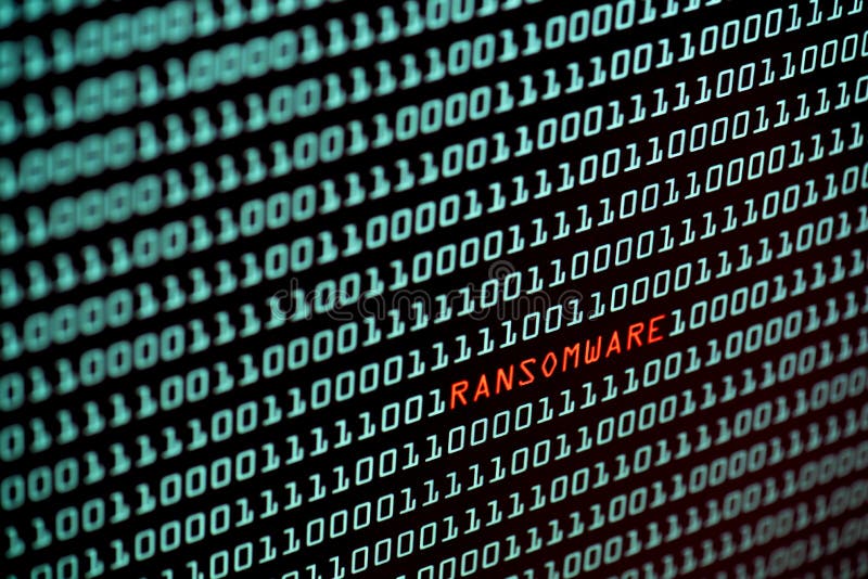 Text ransomware sau wannacry și concept de cod binar de pe ecranul computerului desktop, tehnologie de securitate cu focalizare se royalty free stock image