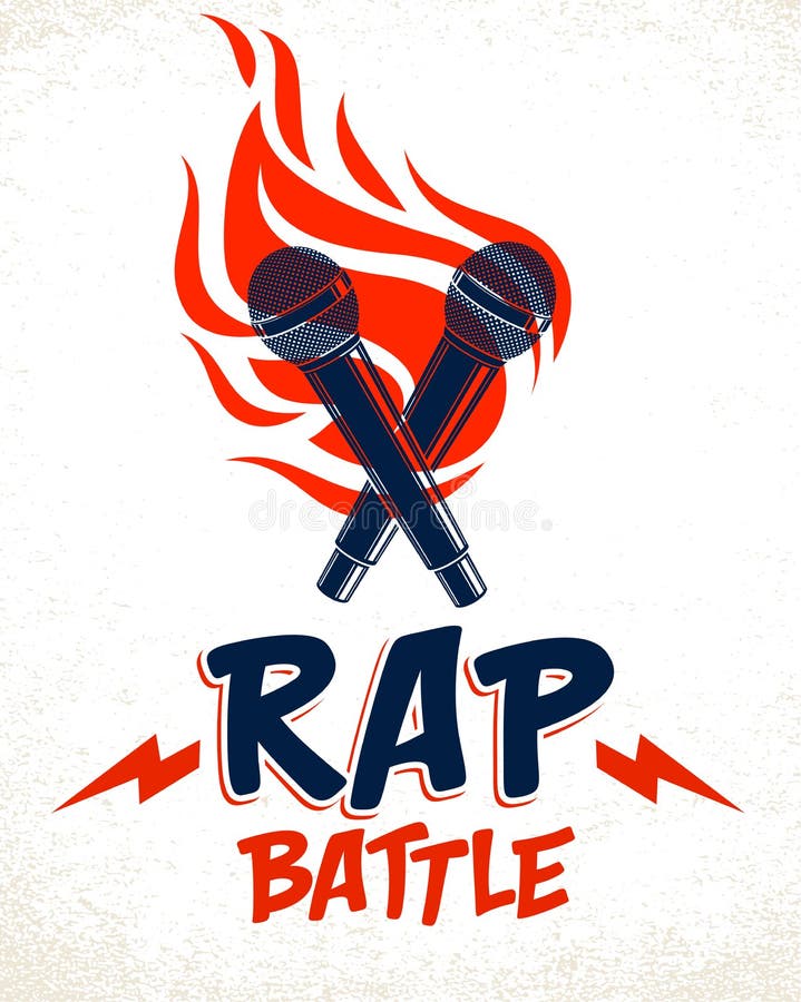 Rap bitwy vector logo lub emblem z dwoma mikrofonami skrzyżowanymi i ogniskowa hip hop hot rhymes music mic na festiwalu koncertow ilustracja wektor